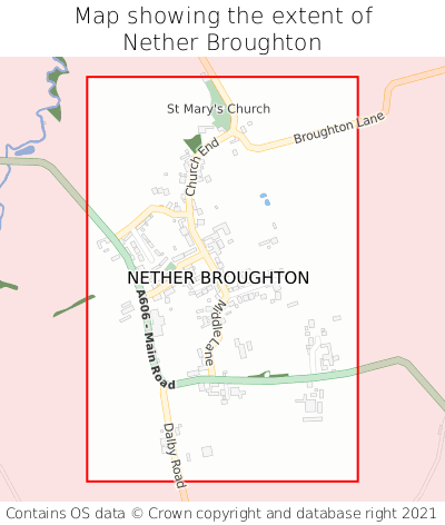 Map showing extent of Nether Broughton as bounding box