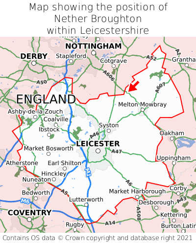 Map showing location of Nether Broughton within Leicestershire