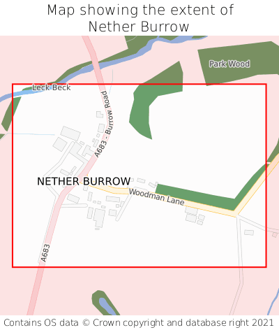 Map showing extent of Nether Burrow as bounding box