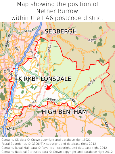 Map showing location of Nether Burrow within LA6