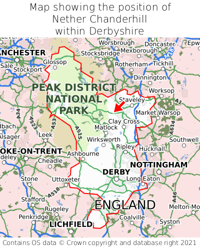 Map showing location of Nether Chanderhill within Derbyshire