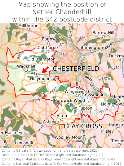 Map showing location of Nether Chanderhill within S42