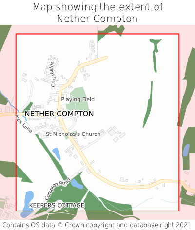 Map showing extent of Nether Compton as bounding box