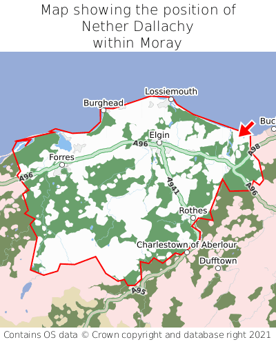 Map showing location of Nether Dallachy within Moray