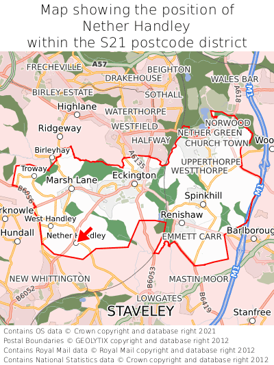 Map showing location of Nether Handley within S21