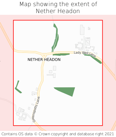 Map showing extent of Nether Headon as bounding box