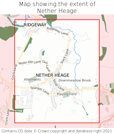 Map showing extent of Nether Heage as bounding box