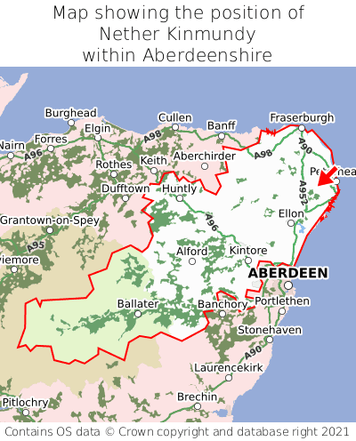Map showing location of Nether Kinmundy within Aberdeenshire