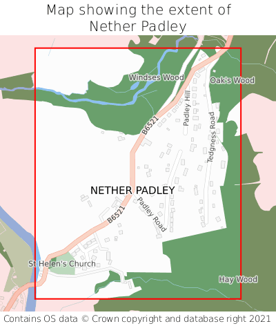 Map showing extent of Nether Padley as bounding box