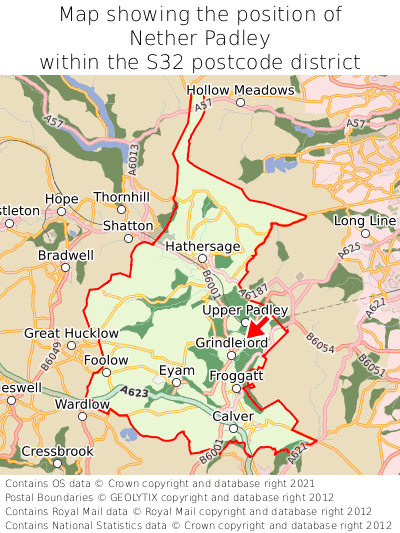 Map showing location of Nether Padley within S32