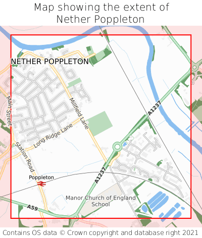 Map showing extent of Nether Poppleton as bounding box