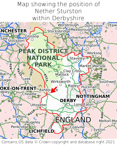 Map showing location of Nether Sturston within Derbyshire