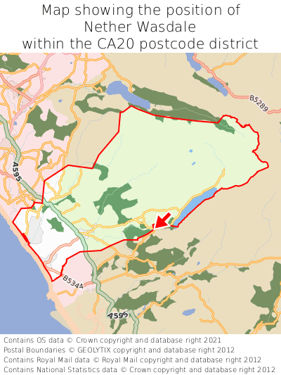 Map showing location of Nether Wasdale within CA20