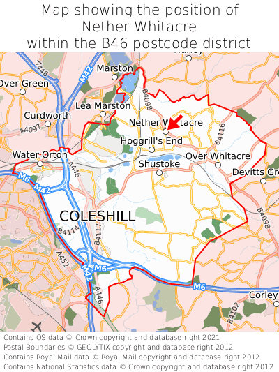 Map showing location of Nether Whitacre within B46