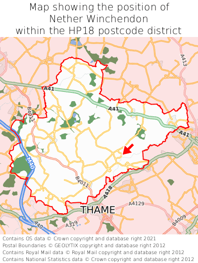 Map showing location of Nether Winchendon within HP18