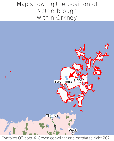 Map showing location of Netherbrough within Orkney