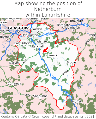 Map showing location of Netherburn within Lanarkshire