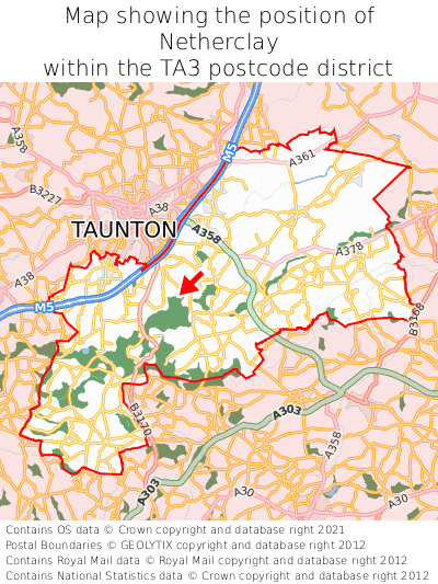 Map showing location of Netherclay within TA3