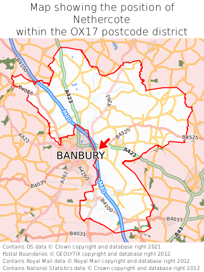 Map showing location of Nethercote within OX17
