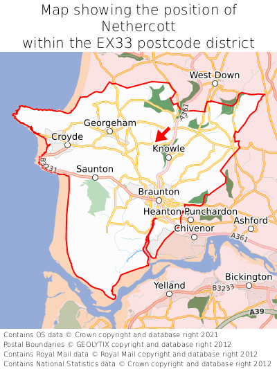 Map showing location of Nethercott within EX33