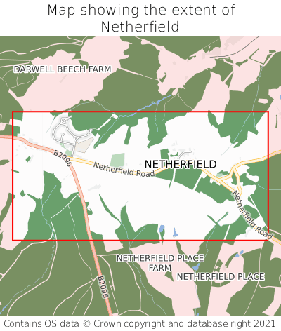 Map showing extent of Netherfield as bounding box