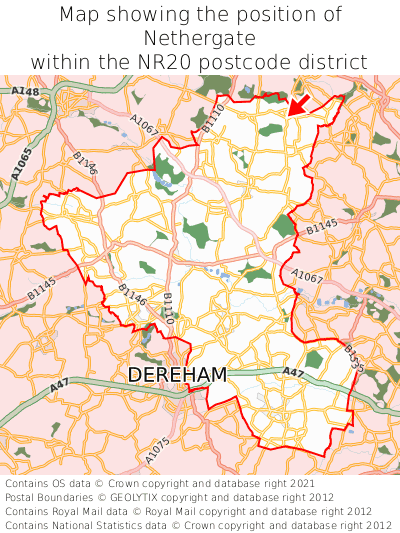 Map showing location of Nethergate within NR20