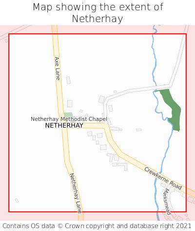 Map showing extent of Netherhay as bounding box