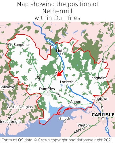 Map showing location of Nethermill within Dumfries