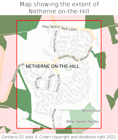 Map showing extent of Netherne on-the-Hill as bounding box