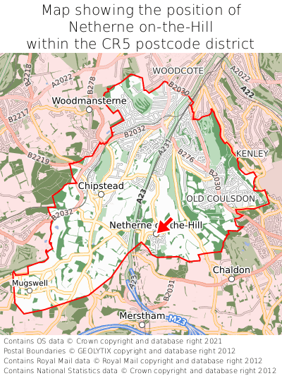 Map showing location of Netherne on-the-Hill within CR5