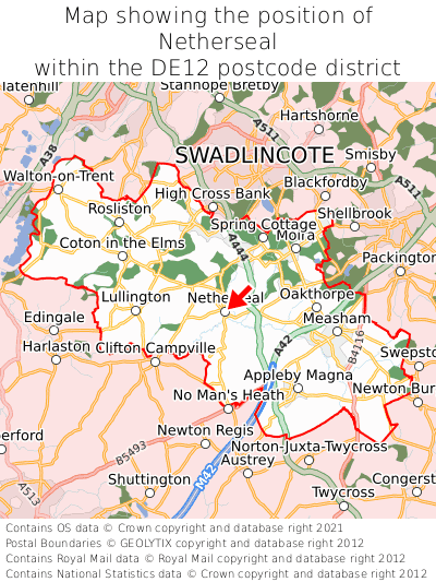 Map showing location of Netherseal within DE12