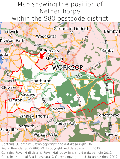 Map showing location of Netherthorpe within S80