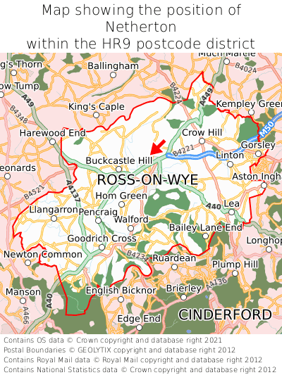 Map showing location of Netherton within HR9