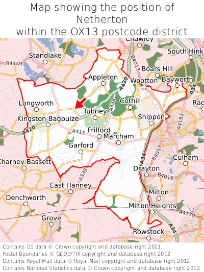 Map showing location of Netherton within OX13