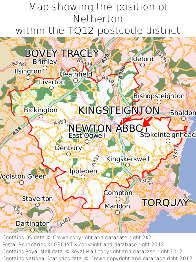 Map showing location of Netherton within TQ12