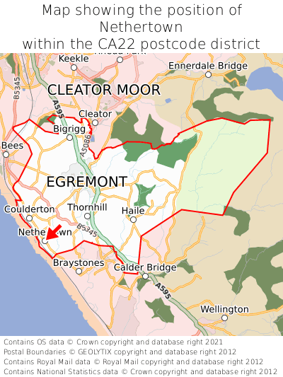 Map showing location of Nethertown within CA22