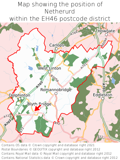 Map showing location of Netherurd within EH46