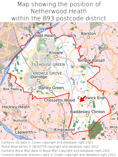 Map showing location of Netherwood Heath within B93