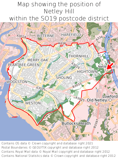 Map showing location of Netley Hill within SO19