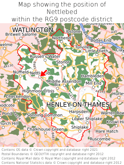 Map showing location of Nettlebed within RG9