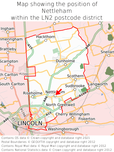 Map showing location of Nettleham within LN2