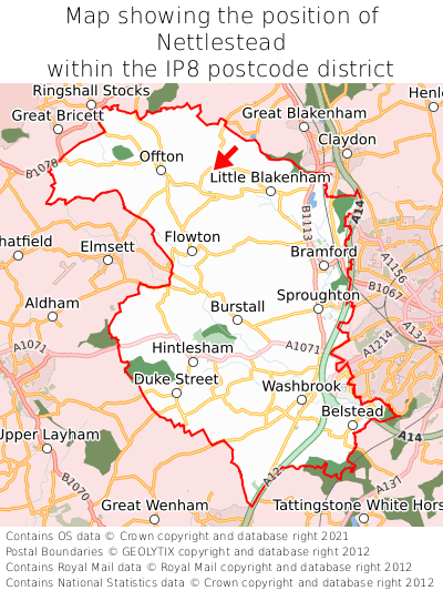 Map showing location of Nettlestead within IP8