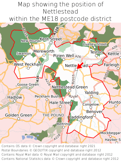 Map showing location of Nettlestead within ME18