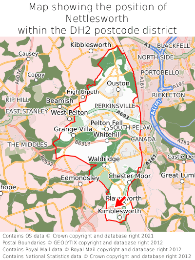 Map showing location of Nettlesworth within DH2