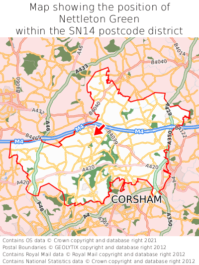 Map showing location of Nettleton Green within SN14