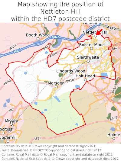 Map showing location of Nettleton Hill within HD7