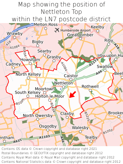 Map showing location of Nettleton Top within LN7