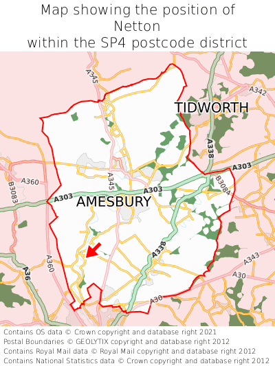 Map showing location of Netton within SP4