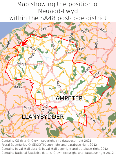 Map showing location of Neuadd-Lwyd within SA48
