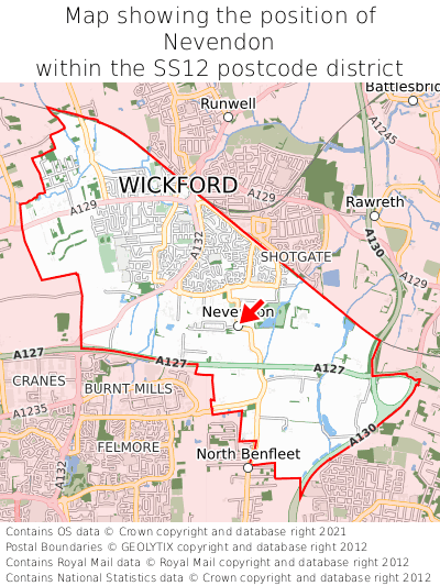 Map showing location of Nevendon within SS12